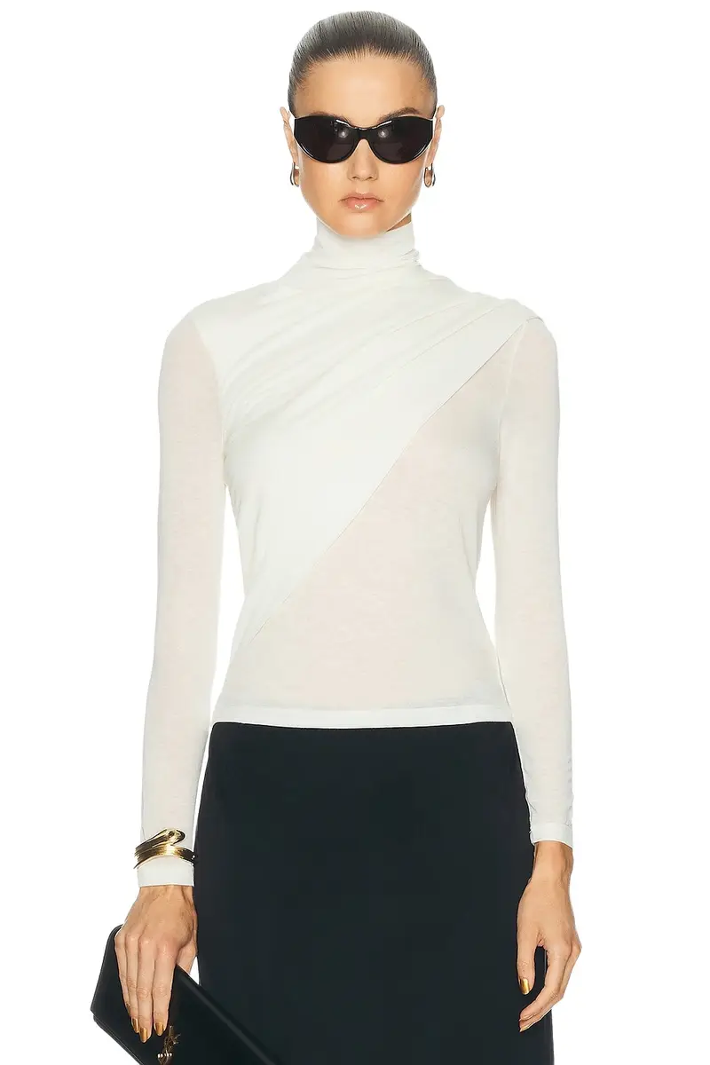 ENZA COSTA Sheer Cashmere Jersey Bandana Turtleneck Top