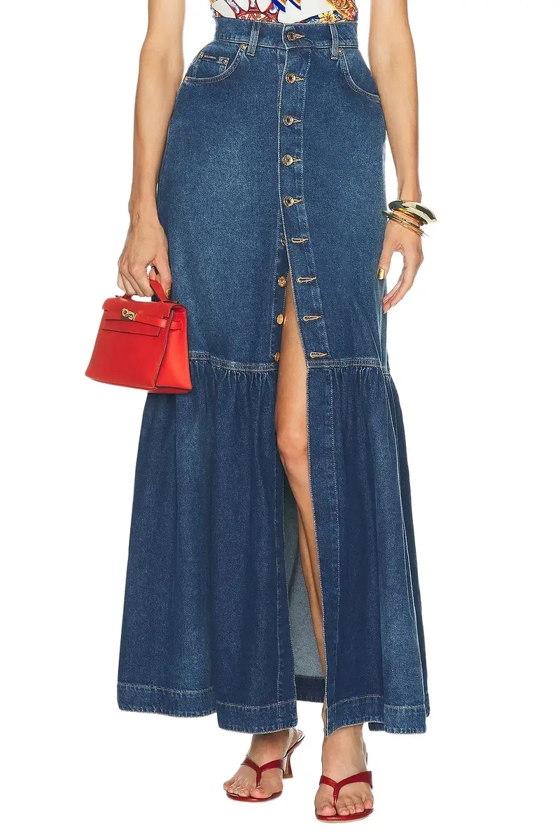 Dolce & Gabbana Button Front Denim Maxi Skirt