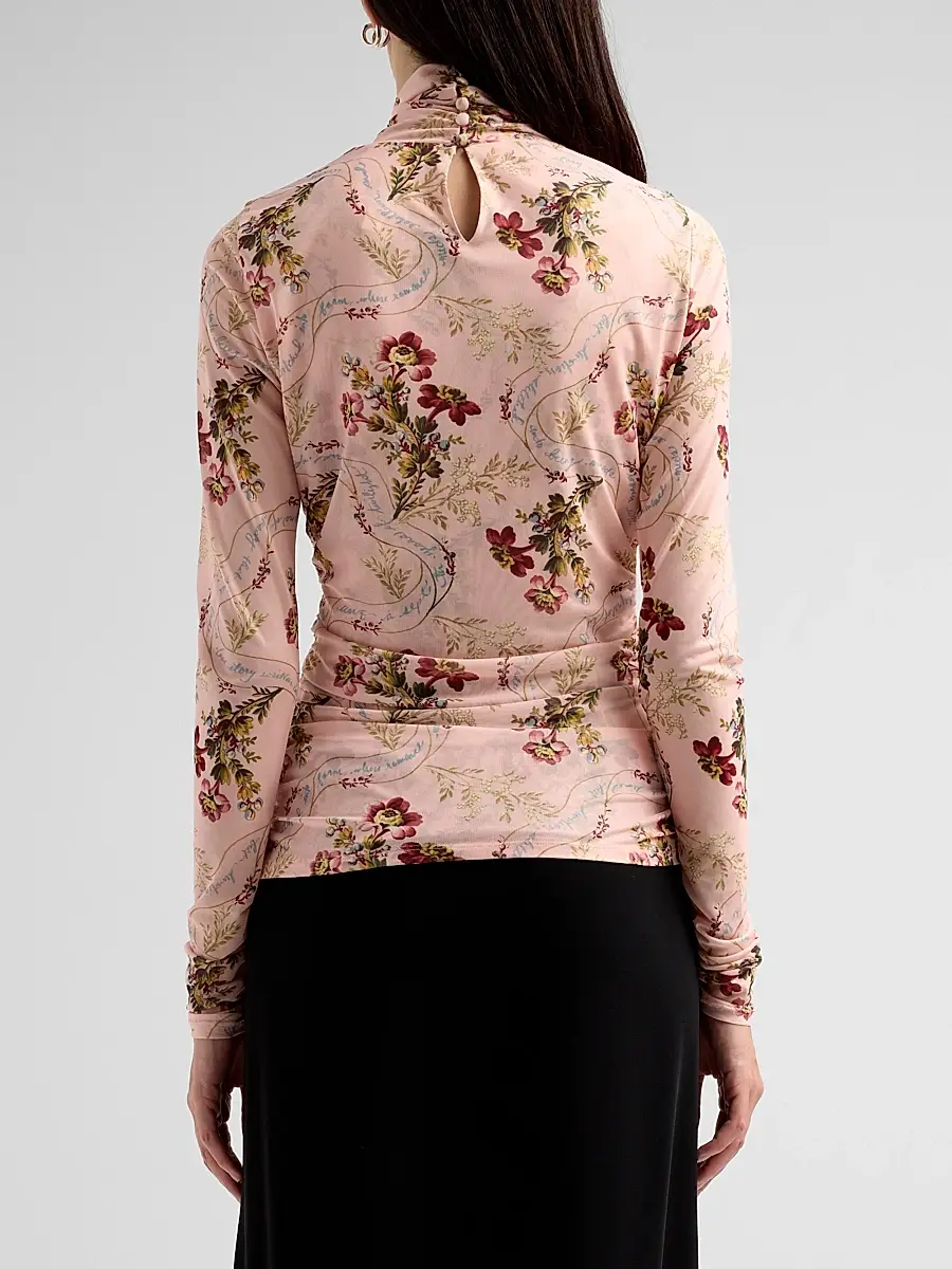 Cinq à Sept Women's Loveletter Floral Shirred Mesh Turtleneck | Thumbnail 3 Cinq à Sept Women's Loveletter Floral Shirred Mesh Turtleneck | Thumbnail 3