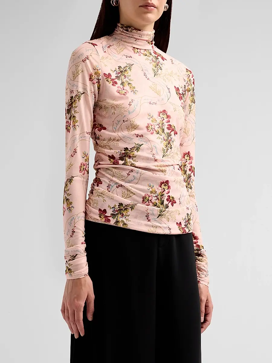 Cinq à Sept Women's Loveletter Floral Shirred Mesh Turtleneck | Thumbnail 4 Cinq à Sept Women's Loveletter Floral Shirred Mesh Turtleneck | Thumbnail 4