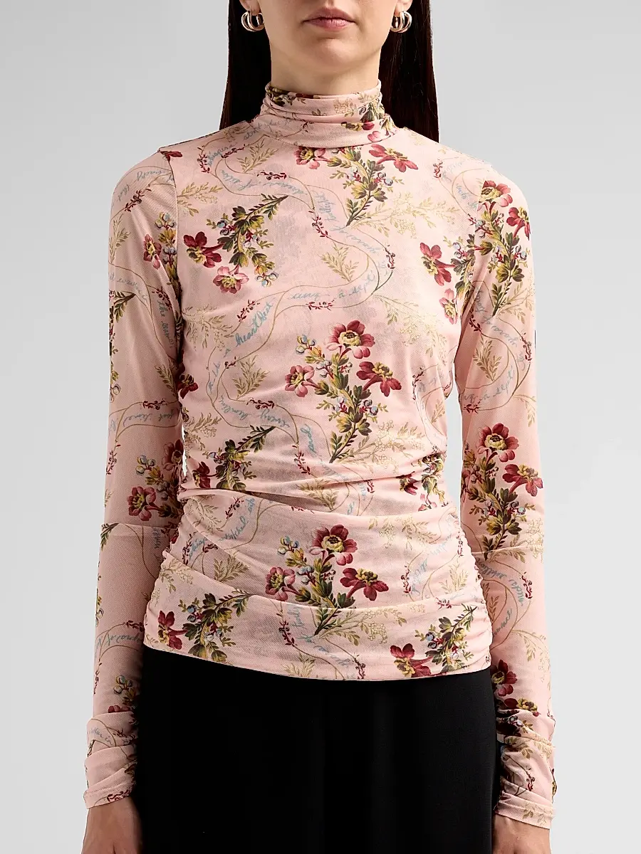 Cinq à Sept Women's Loveletter Floral Shirred Mesh Turtleneck | Thumbnail 5 Cinq à Sept Women's Loveletter Floral Shirred Mesh Turtleneck | Thumbnail 5