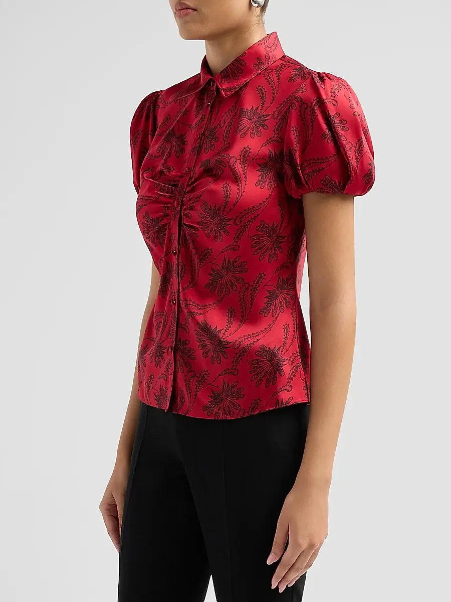 Cinq à Sept Women's Solange Paisley Fan Satin Top | Thumbnail 4