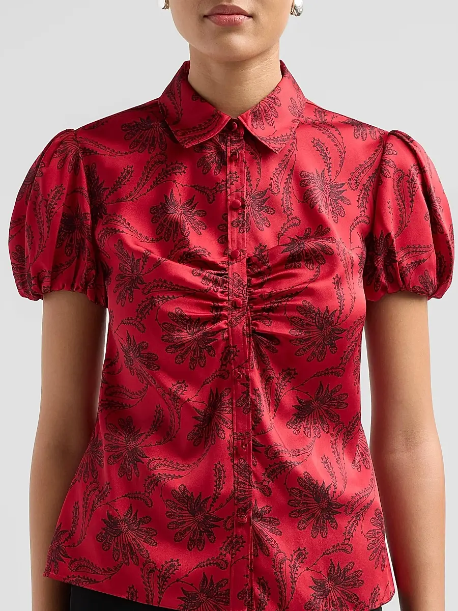 Cinq à Sept Women's Solange Paisley Fan Satin Top | Thumbnail 5