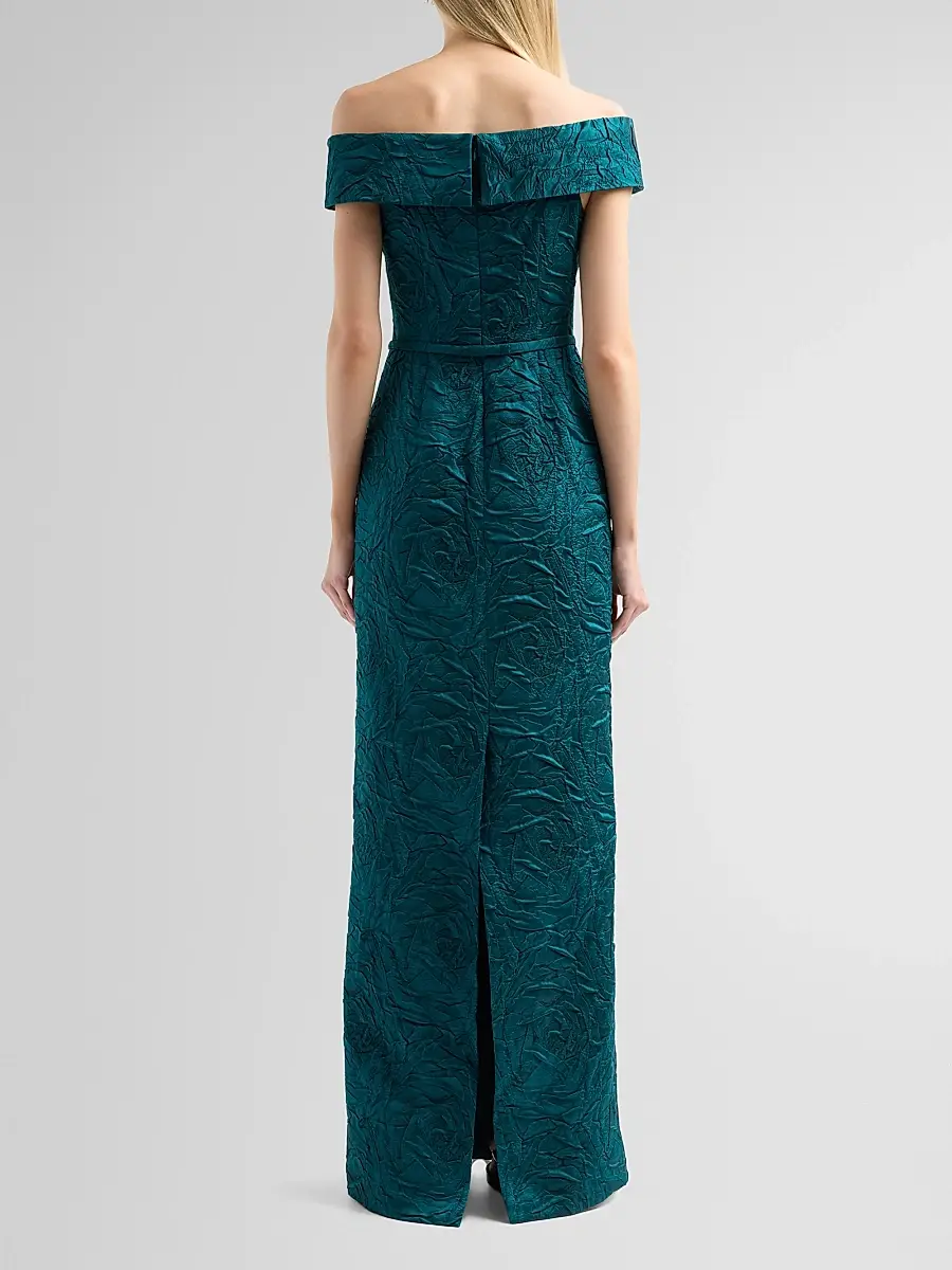 Teri Jon by Rickie Freeman Women's Jacquard Off-The-Shoulder Gown | Thumbnail 3 Teri Jon by Rickie Freeman Women's Jacquard Off-The-Shoulder Gown | Thumbnail 3