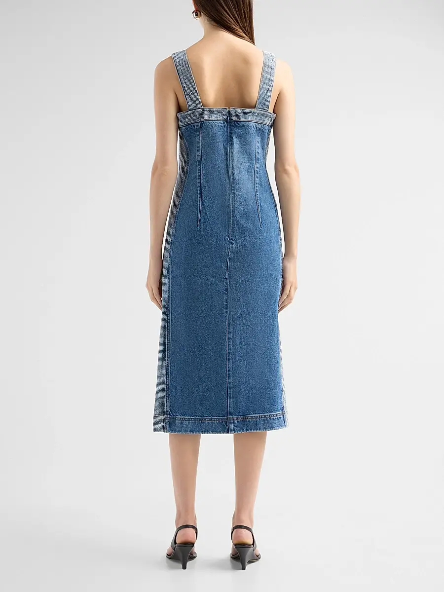 Ramy Brook Women's Amanda Rhinestone-Trim Denim Midi Dress | Thumbnail 3 Ramy Brook Women's Amanda Rhinestone-Trim Denim Midi Dress | Thumbnail 3