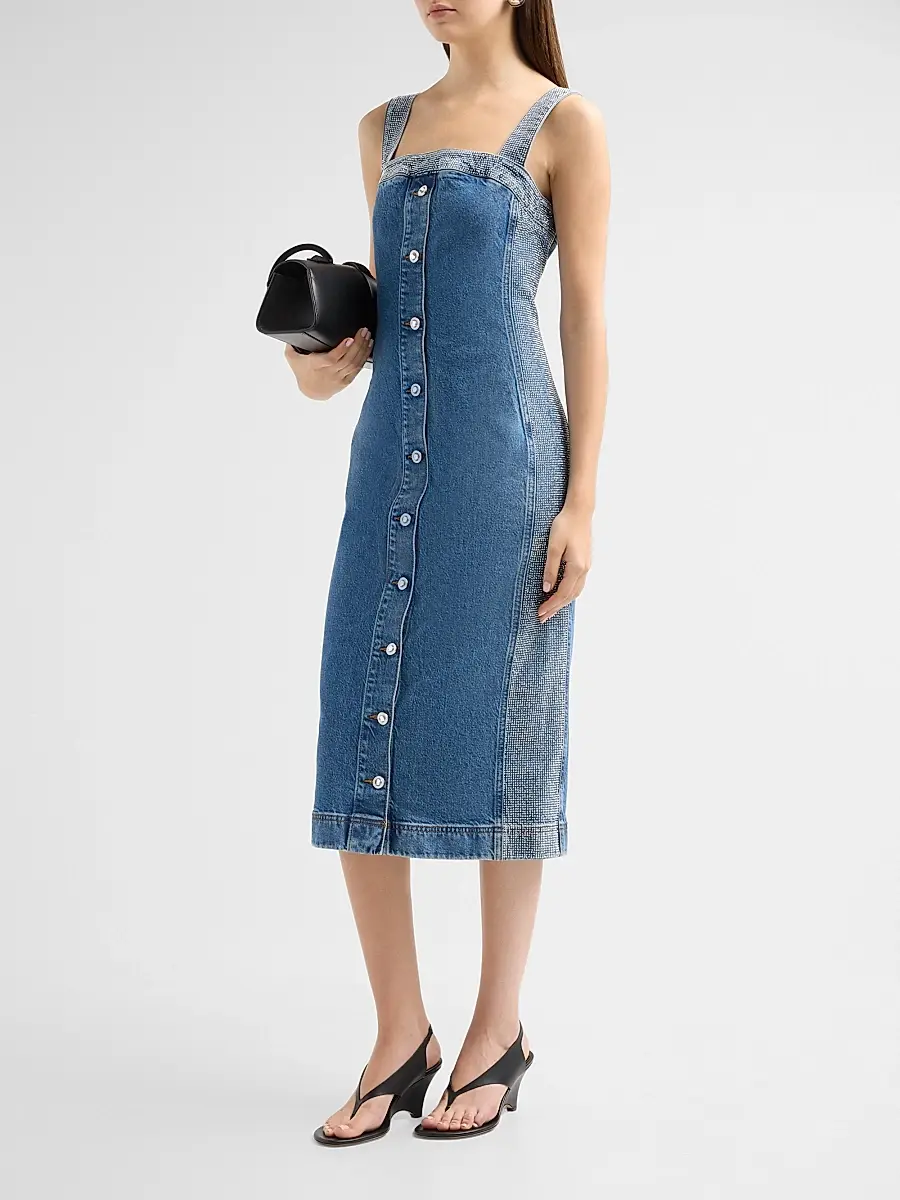 Ramy Brook Women's Amanda Rhinestone-Trim Denim Midi Dress | Thumbnail 4 Ramy Brook Women's Amanda Rhinestone-Trim Denim Midi Dress | Thumbnail 4