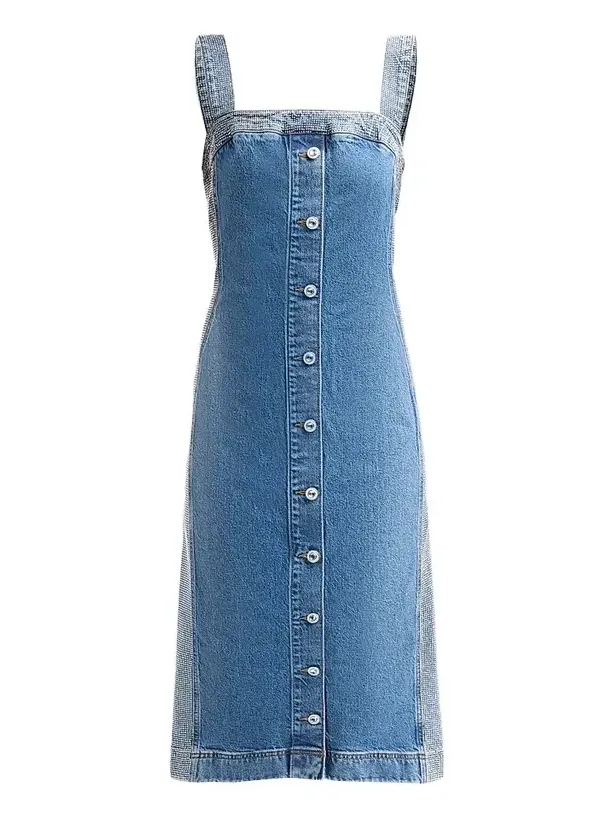 Ramy Brook Women's Amanda Rhinestone-Trim Denim Midi Dress