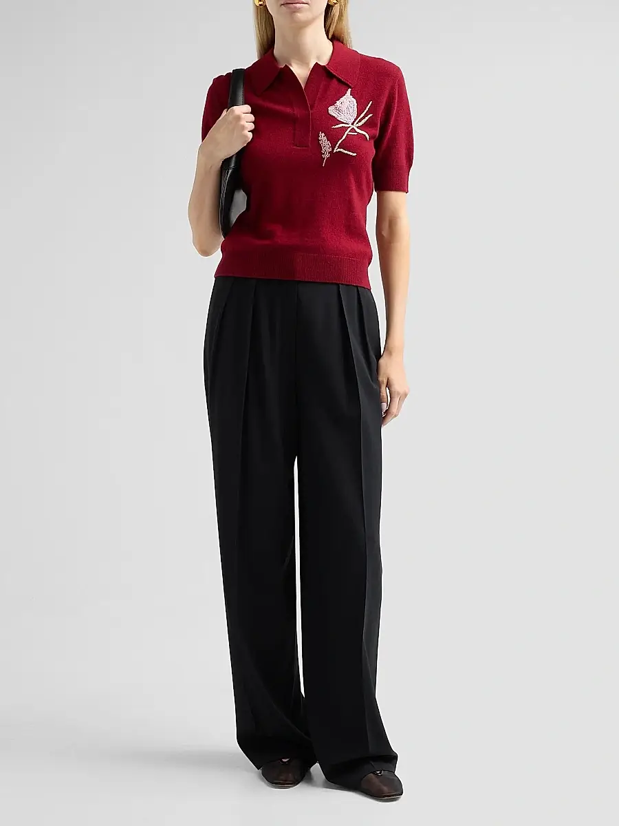 Aknvas Women's Ailey Embroidered Wool-Cashmere Polo Sweater | Thumbnail 2