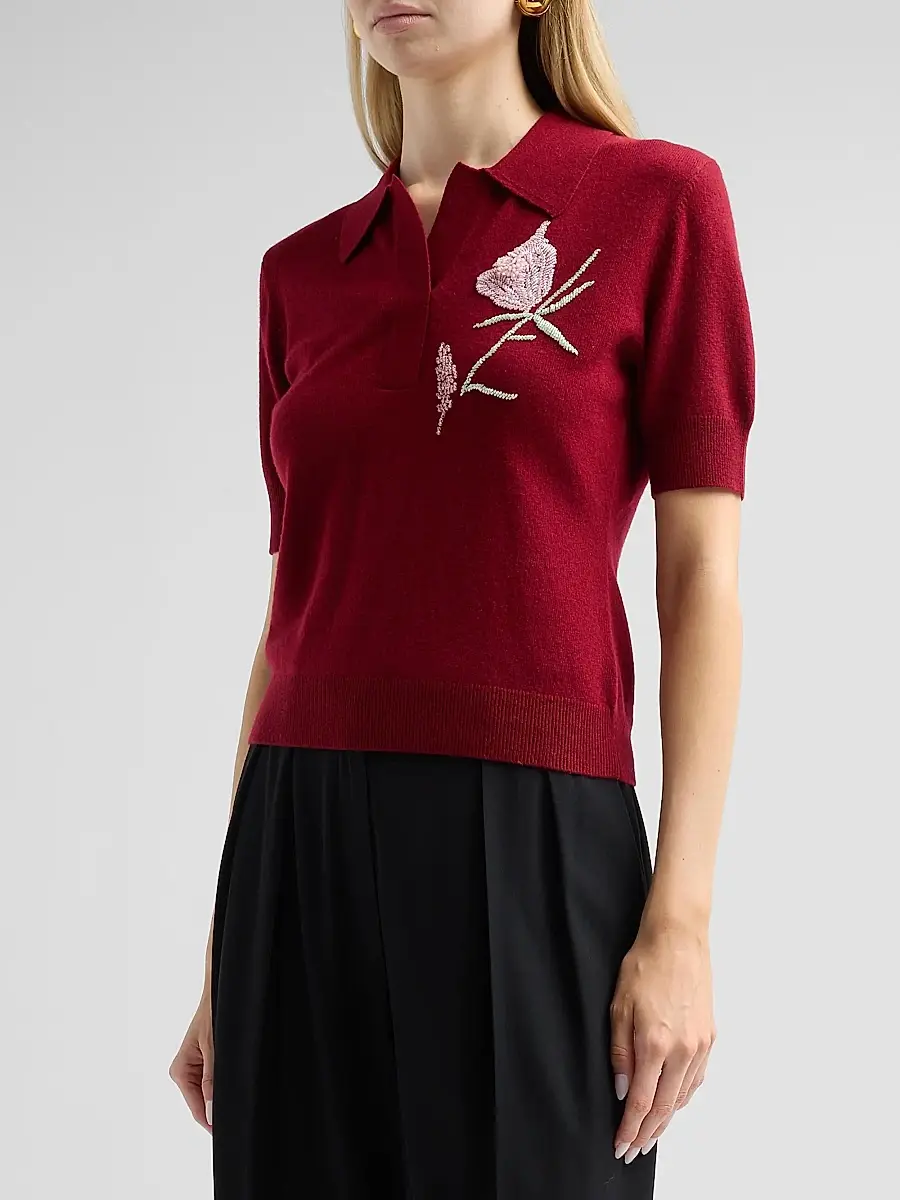Aknvas Women's Ailey Embroidered Wool-Cashmere Polo Sweater | Thumbnail 4