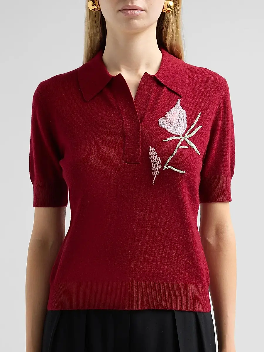 Aknvas Women's Ailey Embroidered Wool-Cashmere Polo Sweater | Thumbnail 5