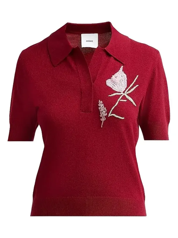 Women's Ailey Embroidered Wool-Cashmere Polo Sweater Women's Ailey Embroidered Wool-Cashmere Polo Sweater