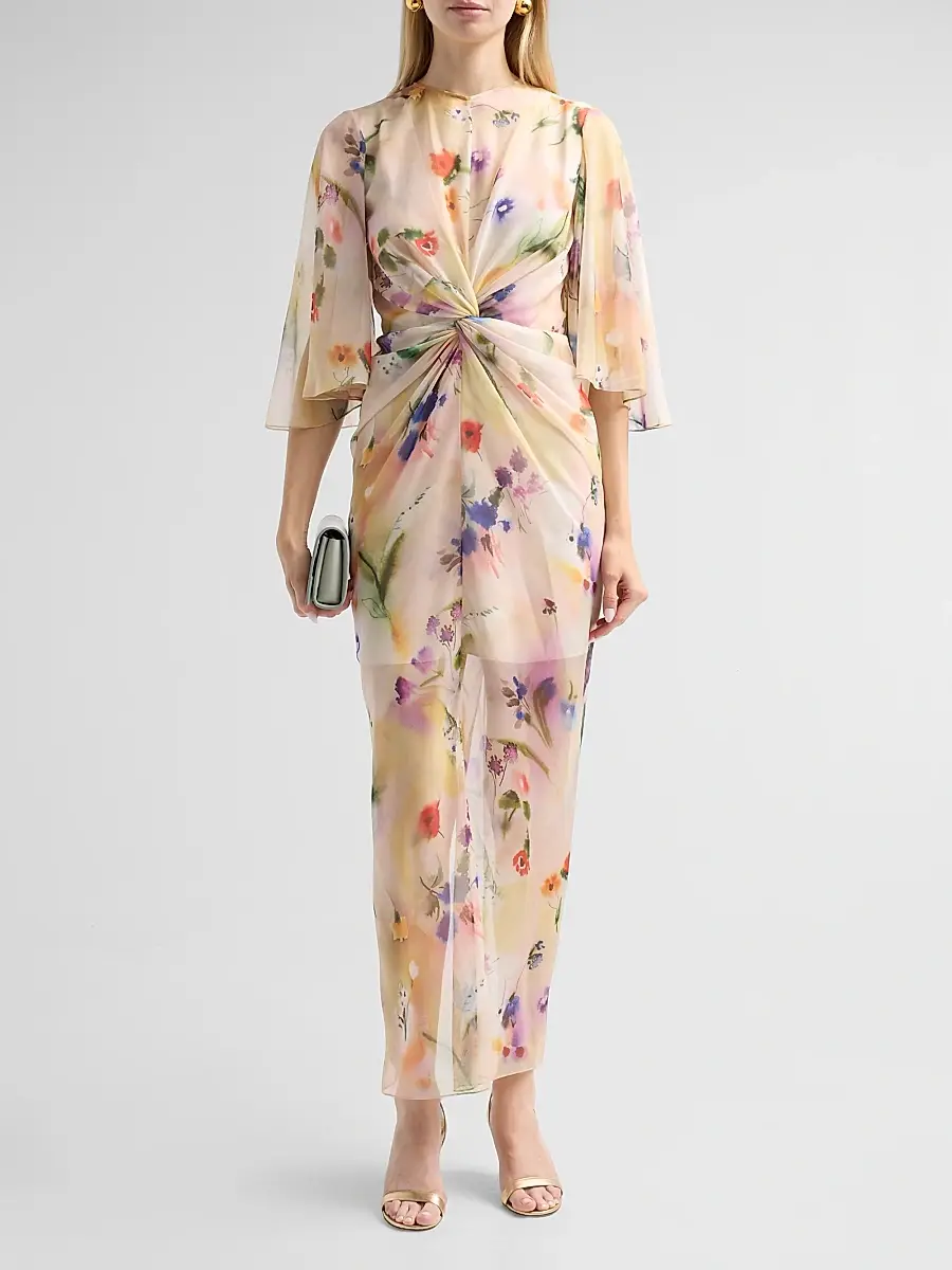 PRABAL GURUNG Women's Flutter-Sleeve Twist-Front Maxi Dress | Thumbnail 2
