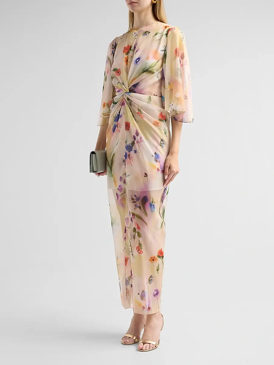 PRABAL GURUNG Women's Flutter-Sleeve Twist-Front Maxi Dress | Thumbnail 4