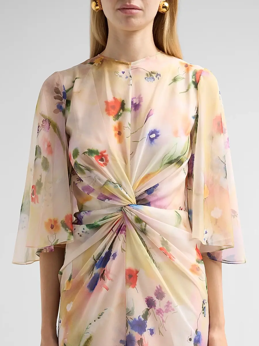 PRABAL GURUNG Women's Flutter-Sleeve Twist-Front Maxi Dress | Thumbnail 5