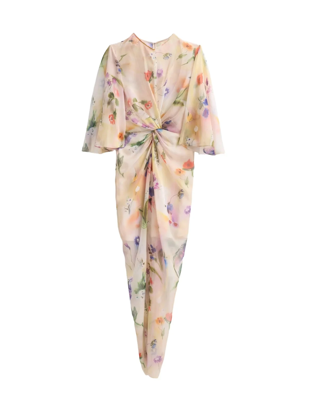 Women's Flutter-Sleeve Twist-Front Maxi Dress