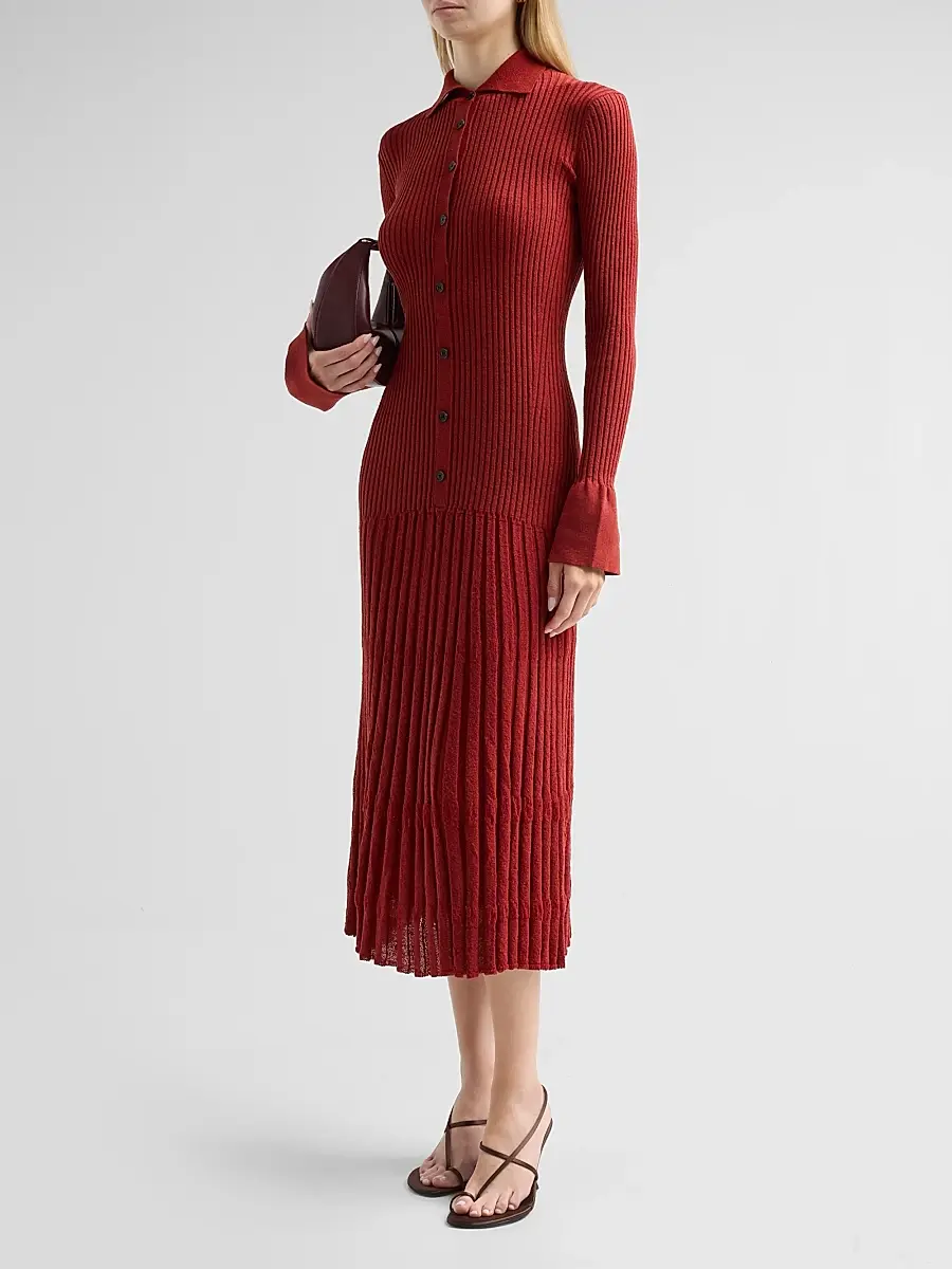 Proenza Schouler Women's Rosario Textured Merino Wool Midi Dress | Thumbnail 4 Proenza Schouler Women's Rosario Textured Merino Wool Midi Dress | Thumbnail 4