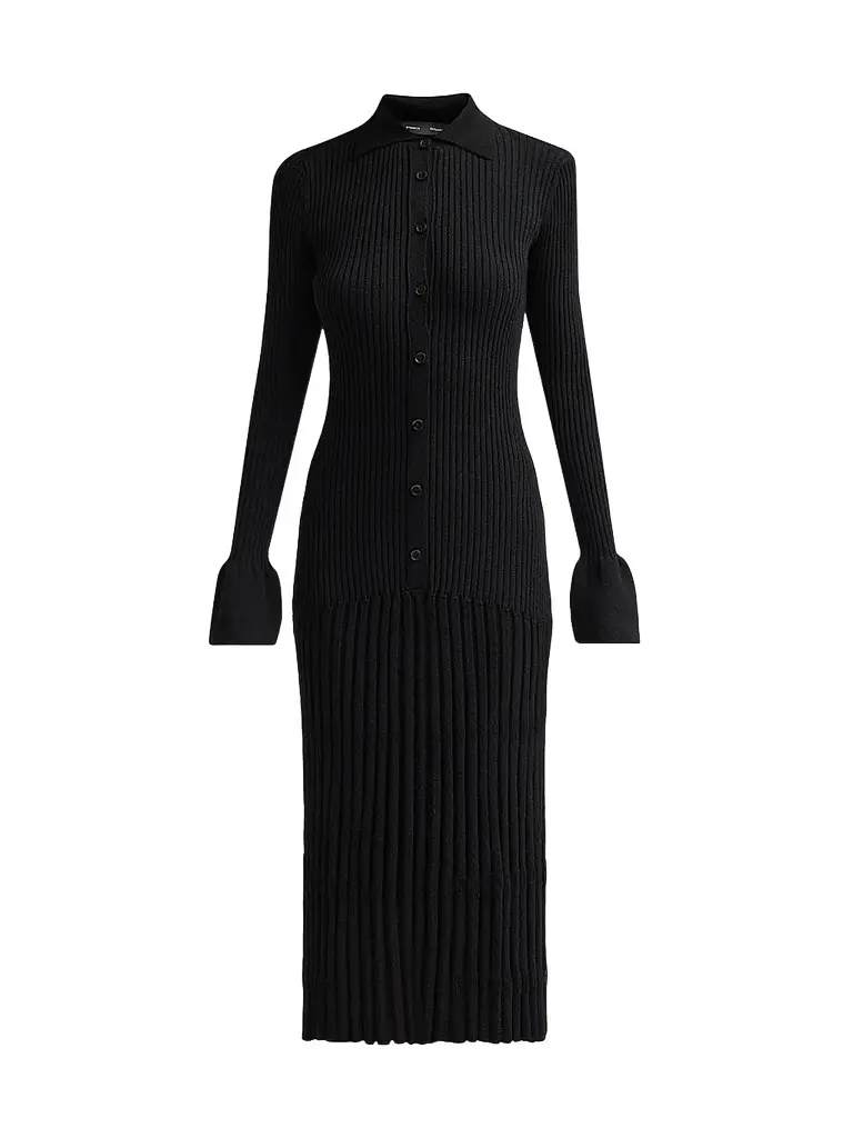 Proenza Schouler Women's Rosario Textured Merino Wool Midi Dress - Black - Size XL | Image 1 Proenza Schouler Women's Rosario Textured Merino Wool Midi Dress - Black - Size XL | Image 1