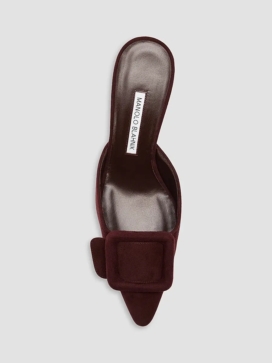 Manolo Blahnik Women's Maysale Buckle 70MM Suede Mules | Thumbnail 4