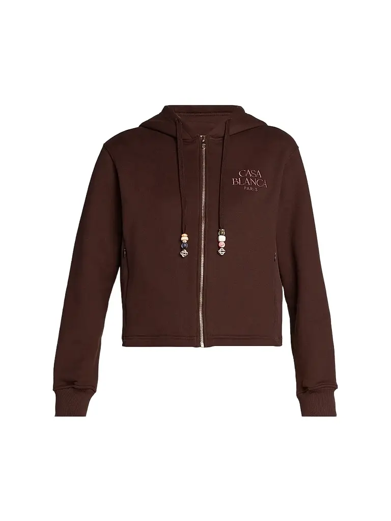 Casablanca Women's Cotton-Cashmere Crop Hoodie - Brown | Image 1 Casablanca Women's Cotton-Cashmere Crop Hoodie - Brown | Image 1