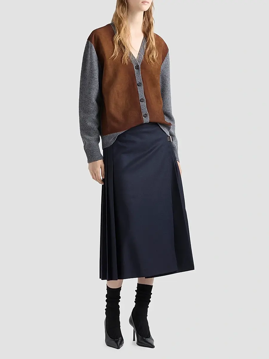 Prada Women's Wool and Suede Cardigan - Grey | Thumbnail 2