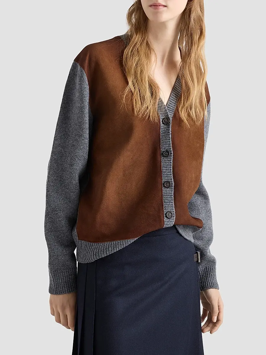 Prada Women's Wool and Suede Cardigan - Grey | Thumbnail 3