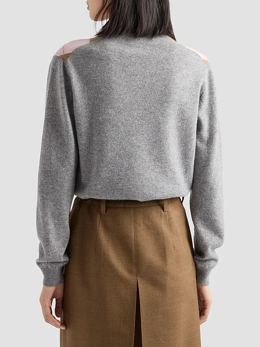 Prada Women's Argyle Cashmere V-Neck Sweater | Thumbnail 4