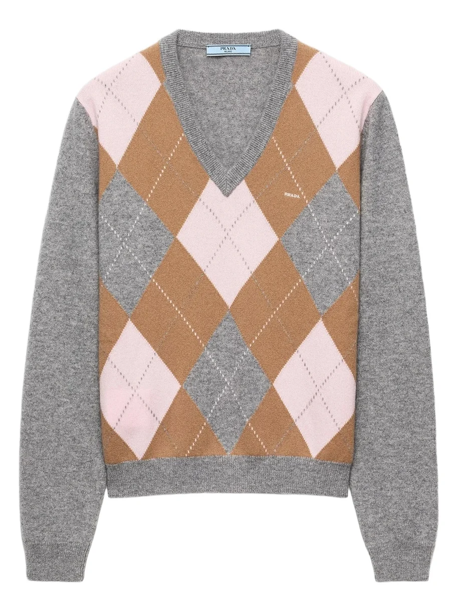 Women's Argyle Cashmere V-Neck Sweater Women's Argyle Cashmere V-Neck Sweater