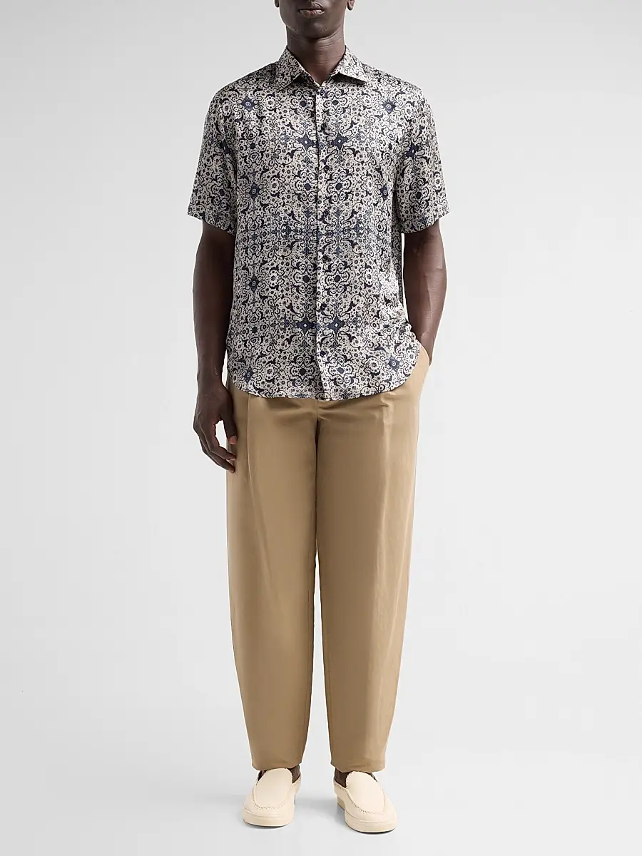 Emporio Armani Men's Abstract Floral Short-Sleeve Sport Shirt | Thumbnail 2 Emporio Armani Men's Abstract Floral Short-Sleeve Sport Shirt | Thumbnail 2
