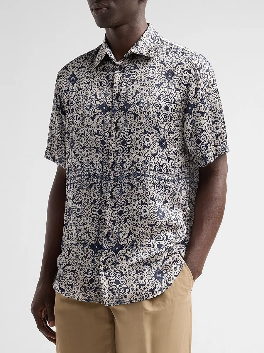 Emporio Armani Men's Abstract Floral Short-Sleeve Sport Shirt | Thumbnail 4 Emporio Armani Men's Abstract Floral Short-Sleeve Sport Shirt | Thumbnail 4