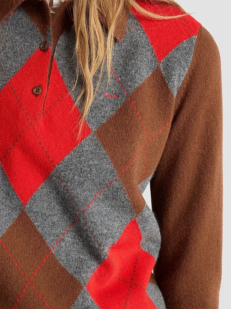 Prada Women's Argyle Cashmere Polo Sweater | Thumbnail 6 Prada Women's Argyle Cashmere Polo Sweater | Thumbnail 6