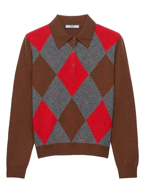 Women's Argyle Cashmere Polo Sweater