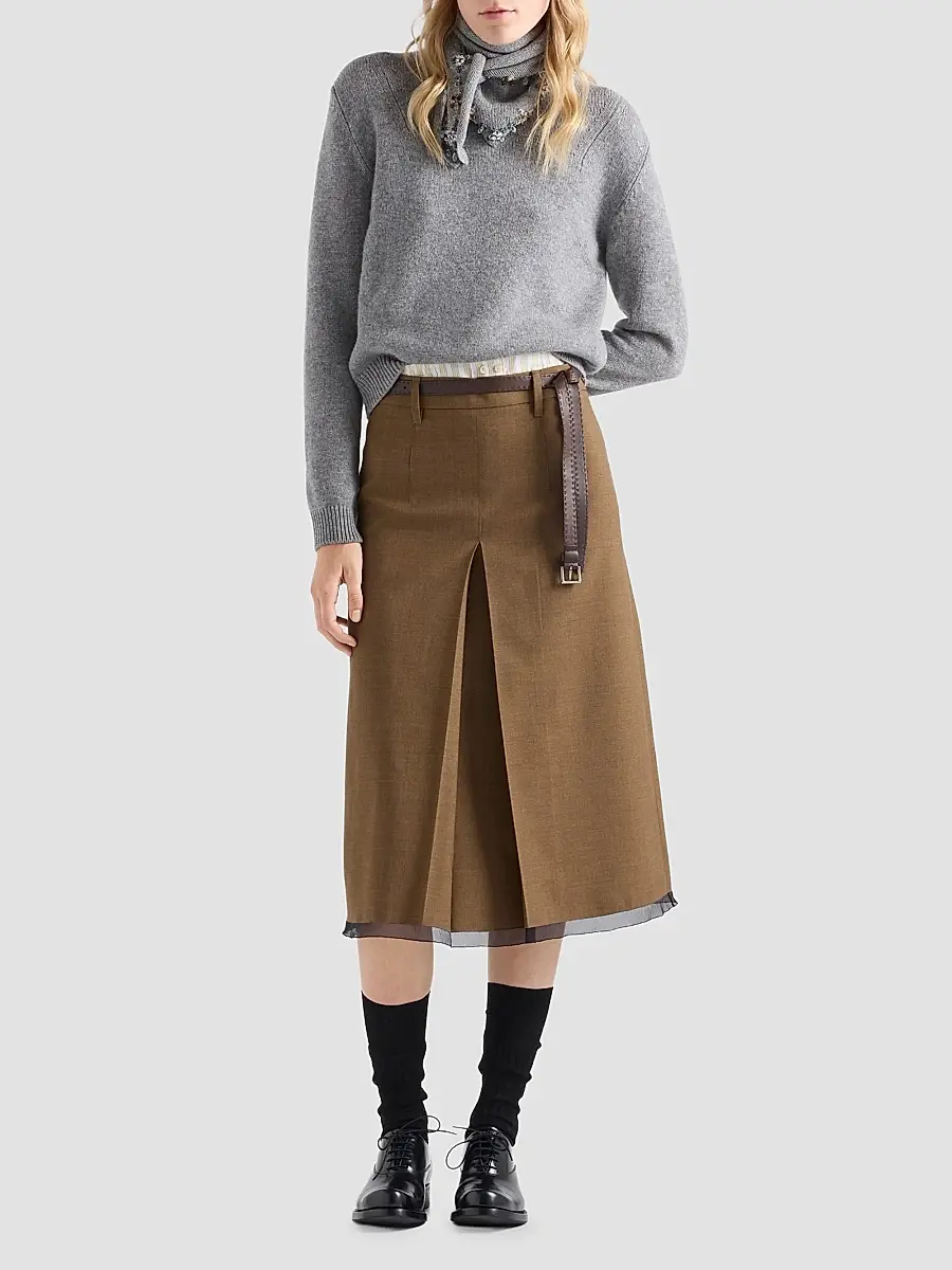 Prada Women's Cashmere Crew-Neck Sweater with Scarf - Grey | Thumbnail 2 Prada Women's Cashmere Crew-Neck Sweater with Scarf - Grey | Thumbnail 2
