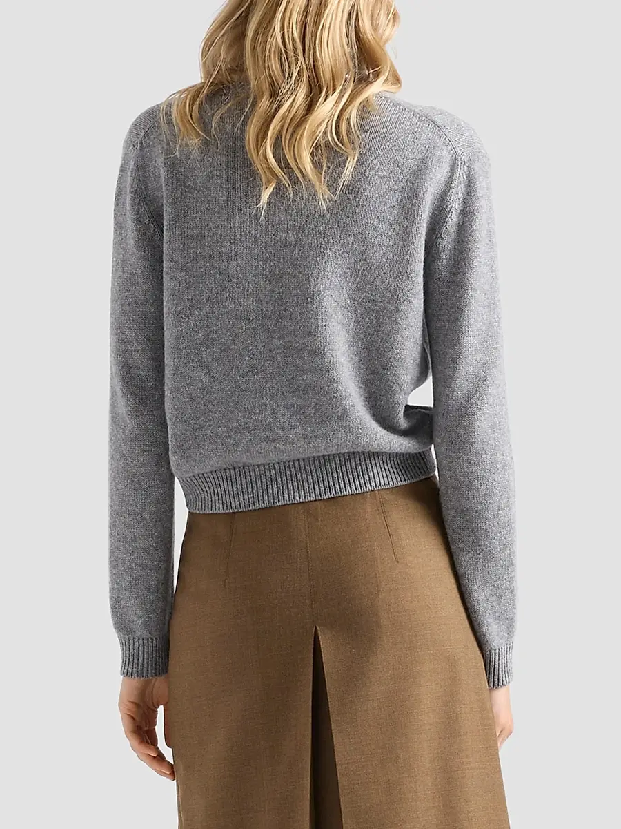 Prada Women's Cashmere Crew-Neck Sweater with Scarf - Grey | Thumbnail 4 Prada Women's Cashmere Crew-Neck Sweater with Scarf - Grey | Thumbnail 4