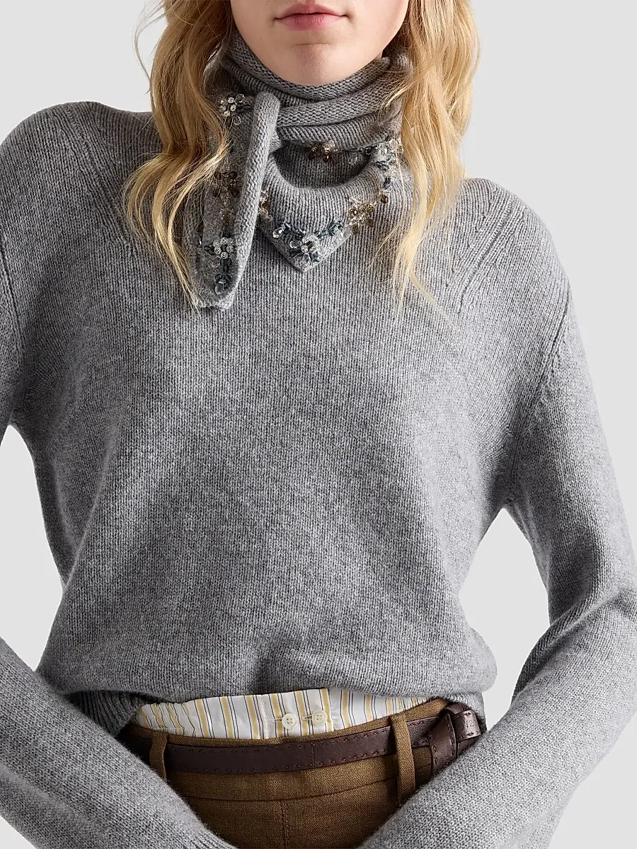 Prada Women's Cashmere Crew-Neck Sweater with Scarf - Grey | Thumbnail 5 Prada Women's Cashmere Crew-Neck Sweater with Scarf - Grey | Thumbnail 5