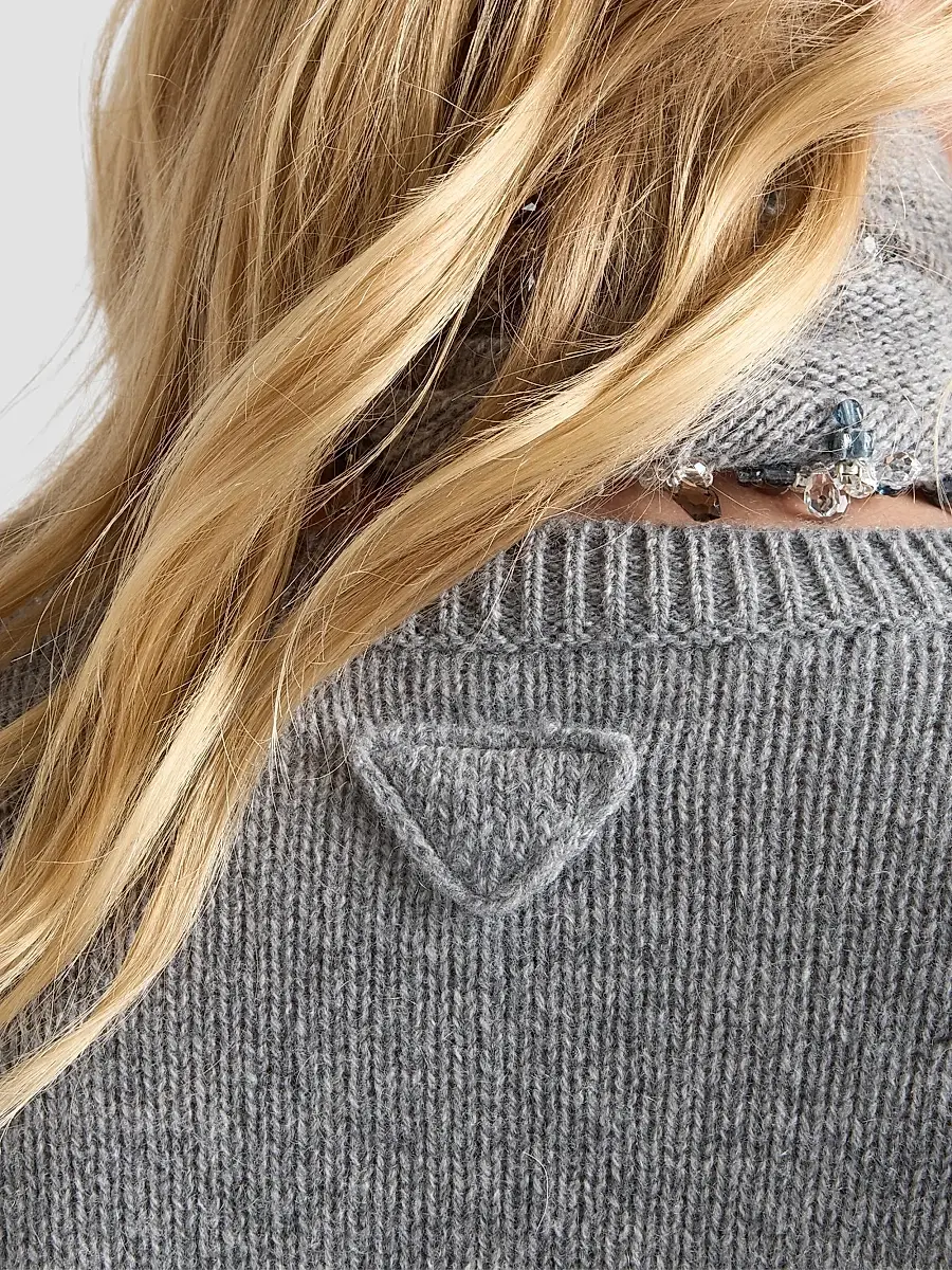 Prada Women's Cashmere Crew-Neck Sweater with Scarf - Grey | Thumbnail 6 Prada Women's Cashmere Crew-Neck Sweater with Scarf - Grey | Thumbnail 6