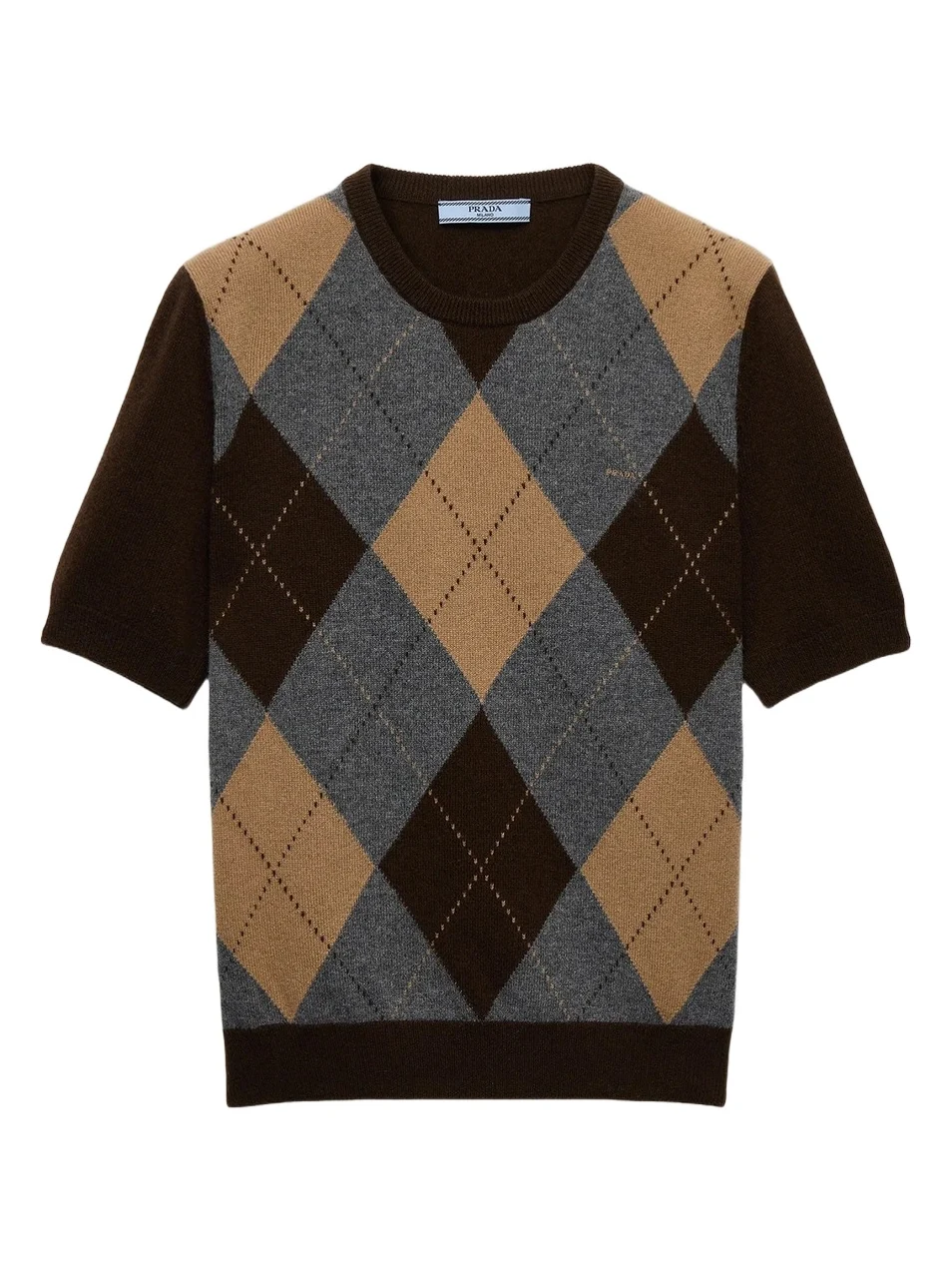 Prada Women's Short-Sleeved Argyle Cashmere Sweater