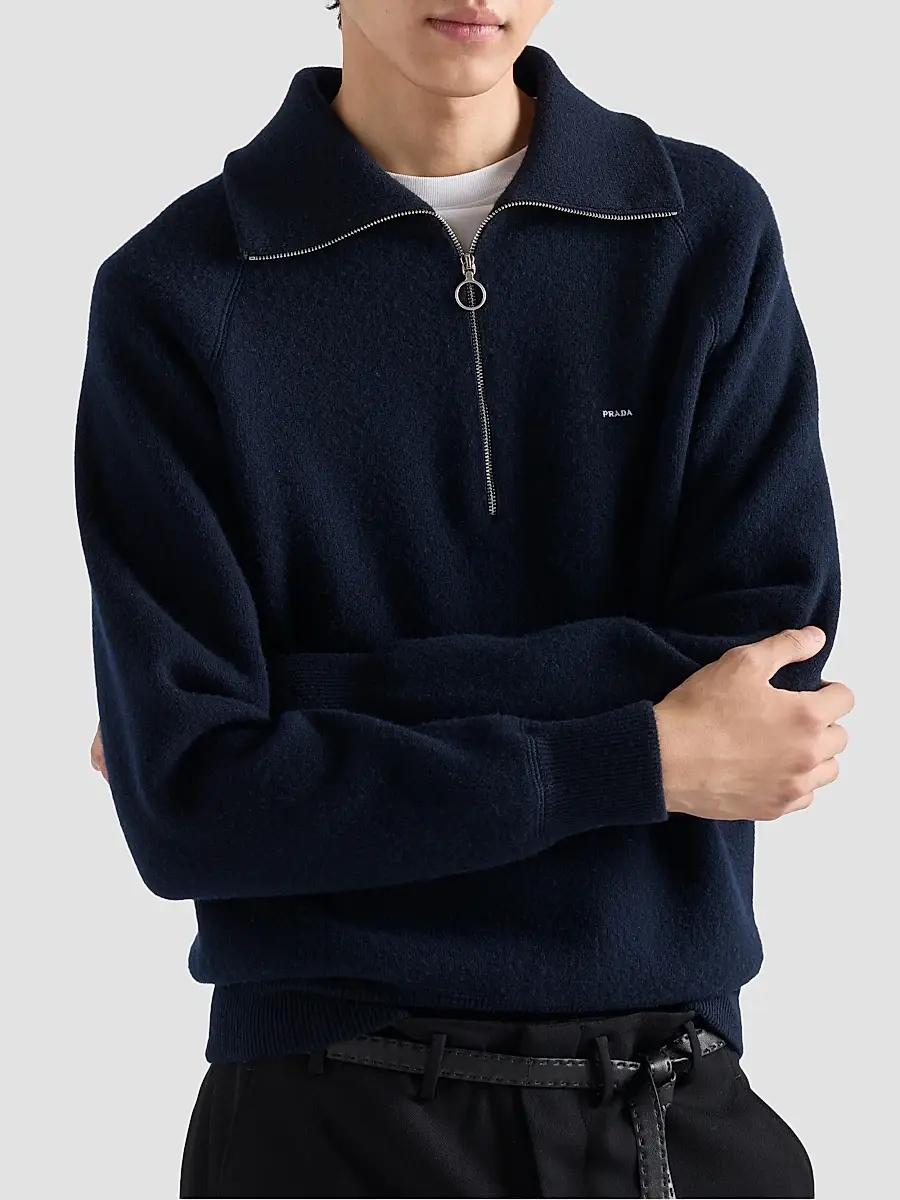 Prada Men's Wool and Cashmere Polo Sweater | Thumbnail 4