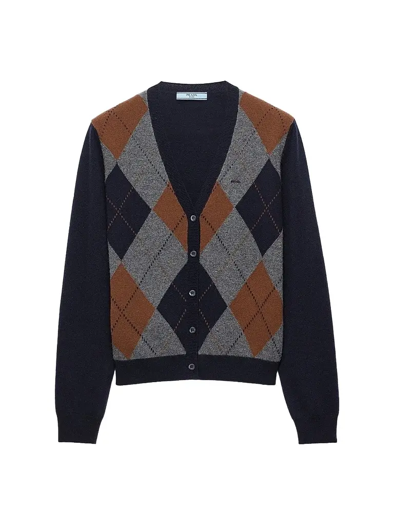 Prada Women's Argyle Cashmere Cardigan - Blue Multi | Image 1 Prada Women's Argyle Cashmere Cardigan - Blue Multi | Image 1