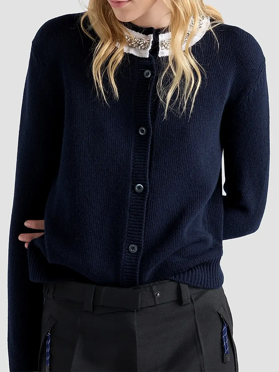 Prada Women's Wool and Cashmere Cardigan - Blue | Thumbnail 3 Prada Women's Wool and Cashmere Cardigan - Blue | Thumbnail 3