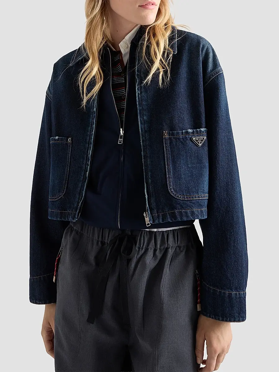 Prada Women's Cropped Denim Blouson Jacket | Thumbnail 5 Prada Women's Cropped Denim Blouson Jacket | Thumbnail 5