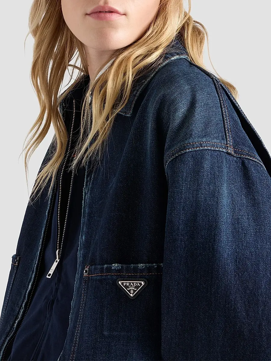 Prada Women's Cropped Denim Blouson Jacket | Thumbnail 6 Prada Women's Cropped Denim Blouson Jacket | Thumbnail 6