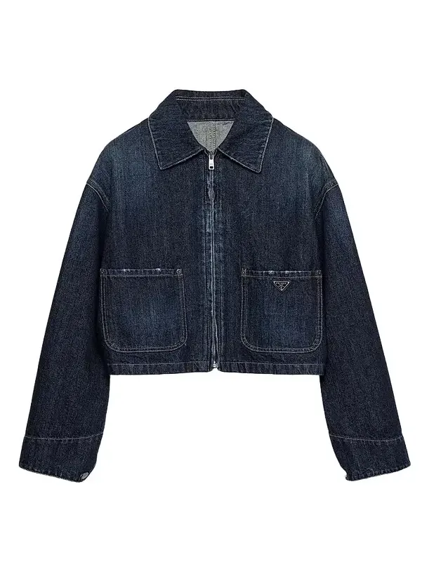 Prada Women's Cropped Denim Blouson Jacket
