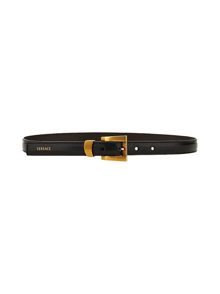 Versace Women's Logo Leather Belt - Black Gold | Image 1 Versace Women's Logo Leather Belt - Black Gold | Image 1