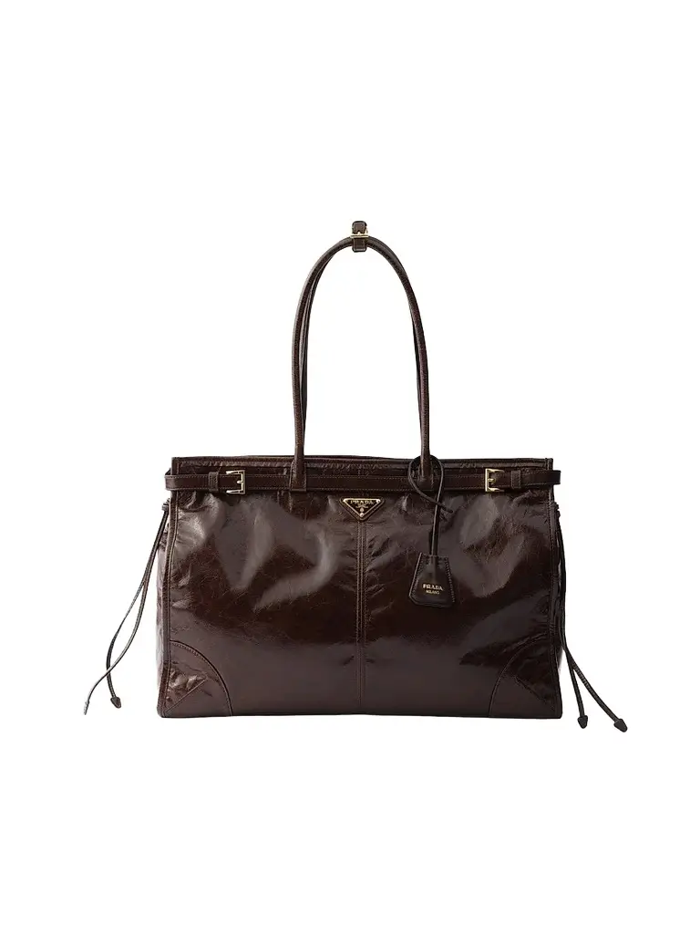 Prada Women's Bonnie Extra-Large Leather Top Handle Bag - Dark Brown | Image 1 Prada Women's Bonnie Extra-Large Leather Top Handle Bag - Dark Brown | Image 1