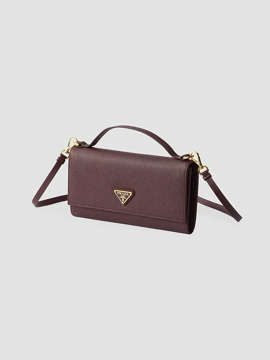 Prada Women's Saffiano Leather Wallet with Shoulder Strap - Dark Red | Thumbnail 2 Prada Women's Saffiano Leather Wallet with Shoulder Strap - Dark Red | Thumbnail 2
