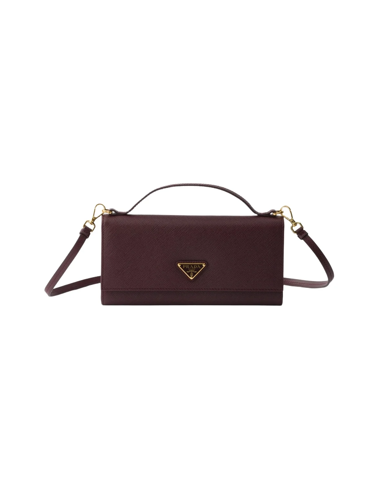 Women's Saffiano Leather Wallet with Shoulder Strap - Dark Red Women's Saffiano Leather Wallet with Shoulder Strap - Dark Red