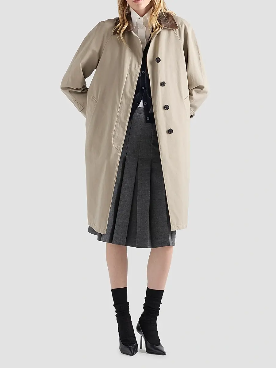 Prada Women's Single-Breasted Old Poplin Coat | Thumbnail 2 Prada Women's Single-Breasted Old Poplin Coat | Thumbnail 2