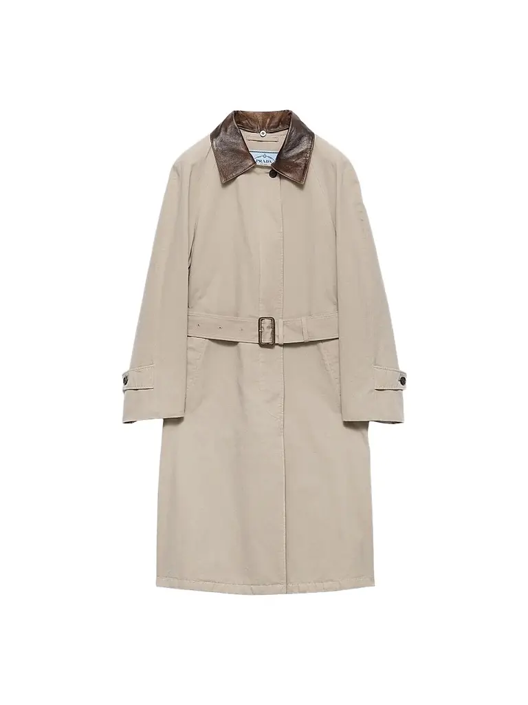 Prada Women's Single-Breasted Old Poplin Coat - Beige Khaki | Image 1 Prada Women's Single-Breasted Old Poplin Coat - Beige Khaki | Image 1