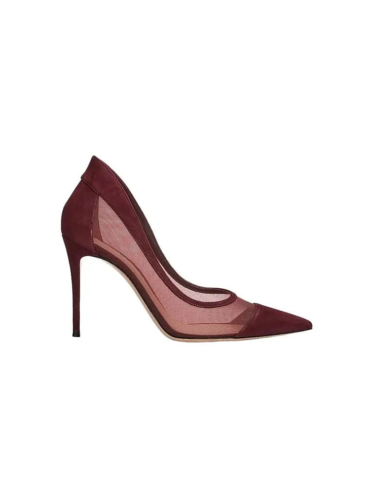 Gianvito Rossi Women's 95MM Mesh & Suede Pumps - Dark Red | Image 1 Gianvito Rossi Women's 95MM Mesh & Suede Pumps - Dark Red | Image 1