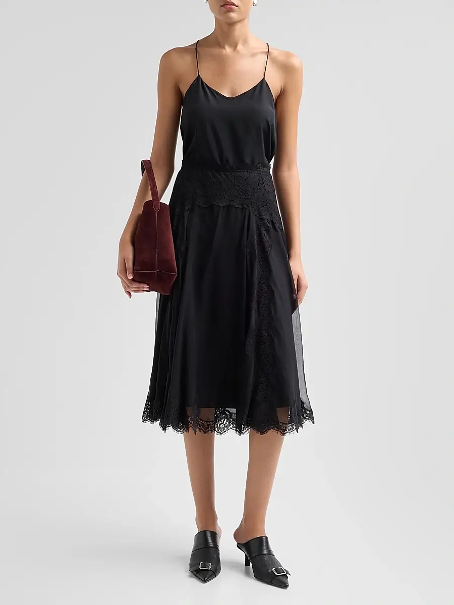 Dolce & Gabbana Women's Lace-Trim Silk-Cotton Midi Skirt | Thumbnail 2